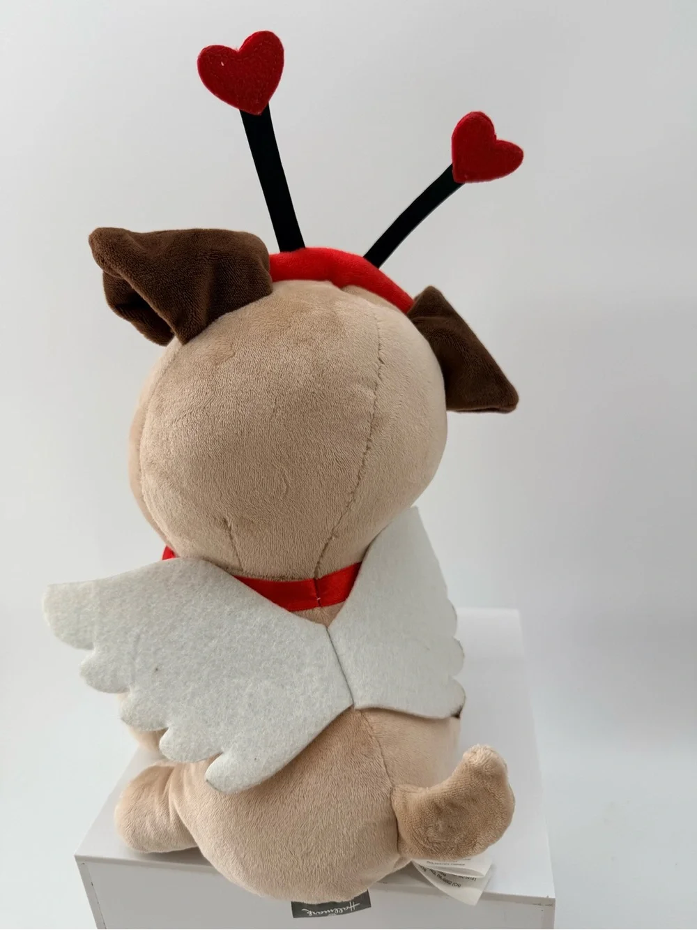 Hallmark Brown and Red Plush Pug with Heart Antennae